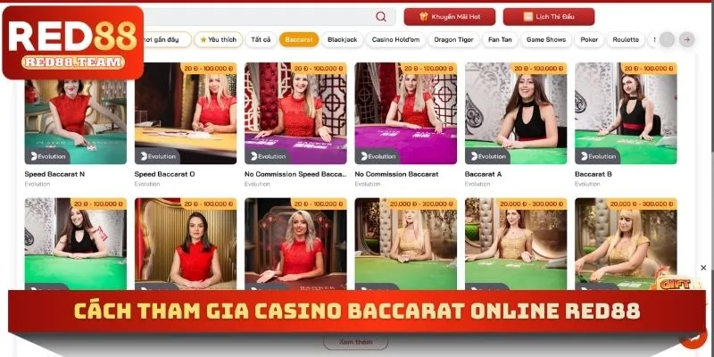Cách tham gia Casino Baccarat online RED88