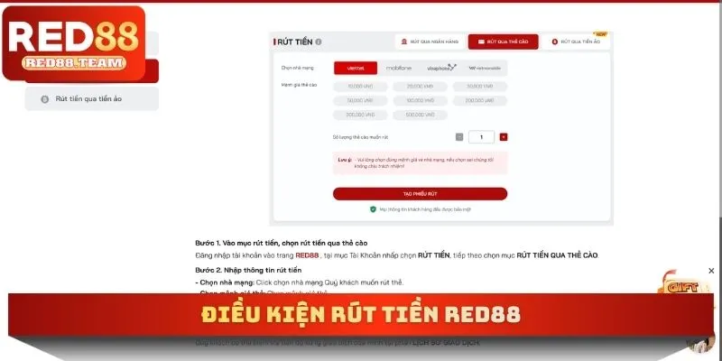 Điều kiện rút tiền RED88