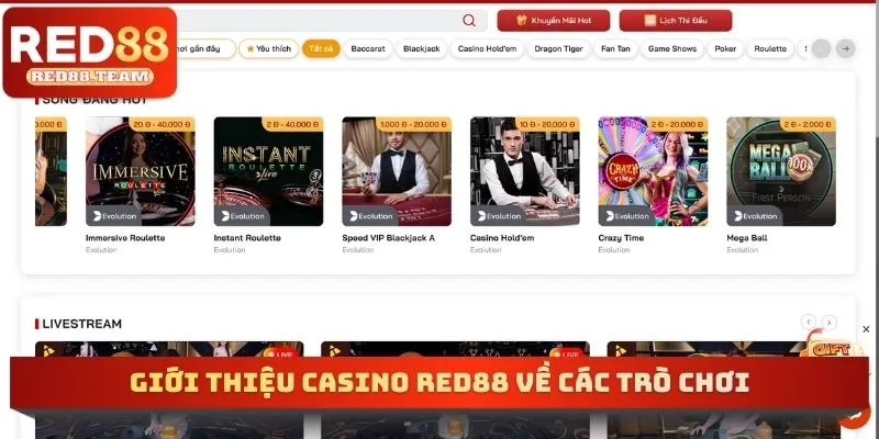 Giới thiệu Casino RED88 về các trò chơi