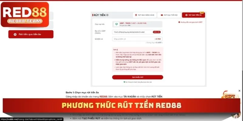 Phương thức rút tiền RED88